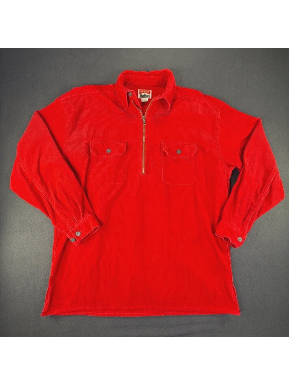 VTG Marlboro Corduroy Shirt Men Med Red Heavy 1/4 Zip Pullover Shacket 90s Y2K